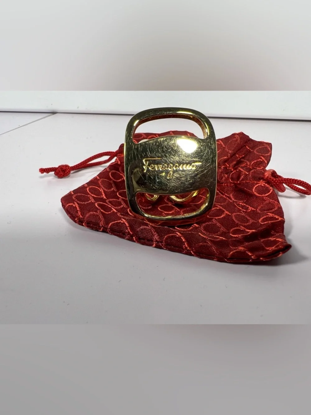 Ferragamo Gancini Gold Tone Scarf Ring Clip Italy
